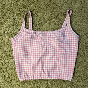 Year of Ours Pink and white checkered workout top